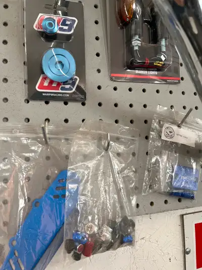 Blue rear brake cylinder guard $25.00 Blue front master cyl cover $10 Blue valve stem caps $5 Blue e...