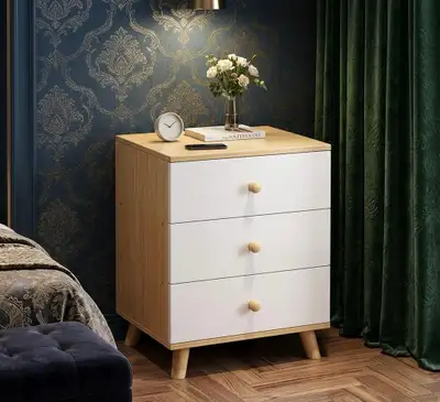 Modern 3-Drawer Nightstand White Wood, View more