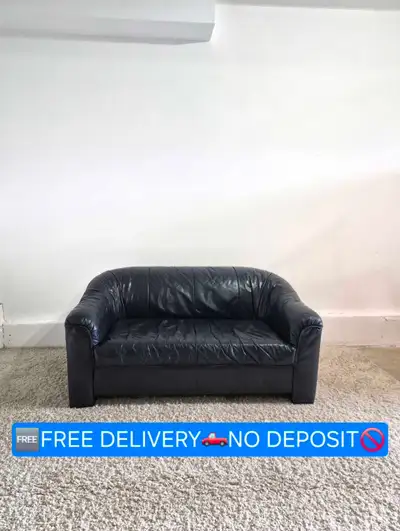 FREE DELIVERY Compact Comfy Navy Leather 2 Seater/Loveseat Sofa, View more