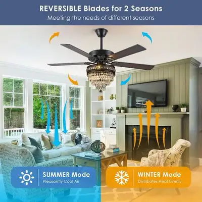 52 in. Indoor Crystal Chandelier Black Ceiling Fan Fandelier wit, View more