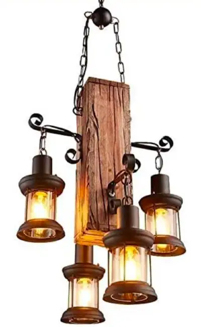 Wood Retro Pendant Lighting Industrial Vintage Chandelier Black Metal Bedroom Restaurant Suspension...