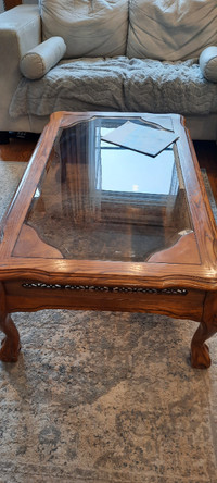 Solid wood coffee table with glass top