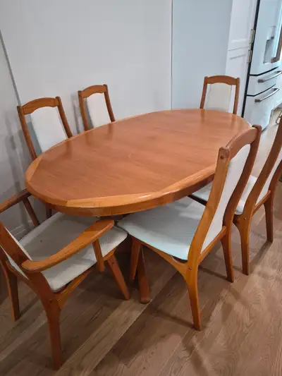MCM teak table with 6 chairs, View more