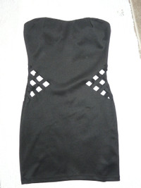 ViJo Couture pull-up, strapless black dress XS $25 side cut outs
