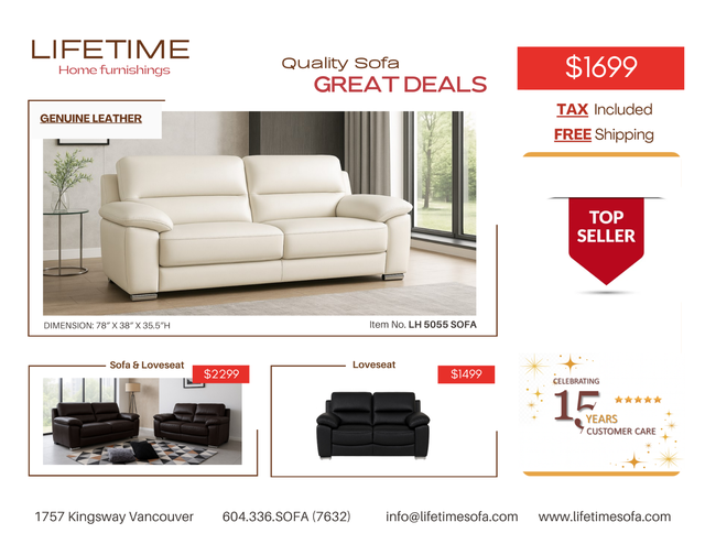 Genuine Top Grain Real Leather Sofa in Couches & Futons in Vancouver - Image 9