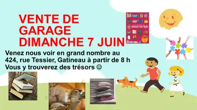Grande vente de garage de plusieurs familles. De tout pour tous et de beaux trésors. Venez nous dire...