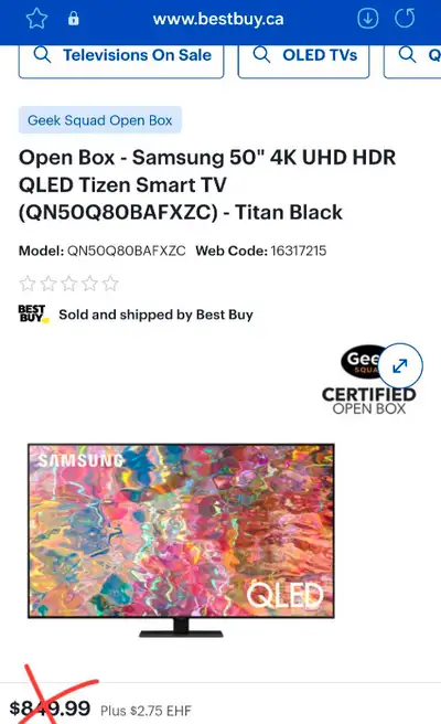 QLED SALE! SAMSUNG 50" Q80B 4K QLED SMART TV, View more