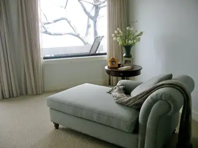 Custom made Chaise Longue with matching cushion 64’H x 34”W X 31”H Fabric by Kravit Serious inquirie...