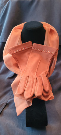 Vintage Ladies Silk Scarf and Gloves
