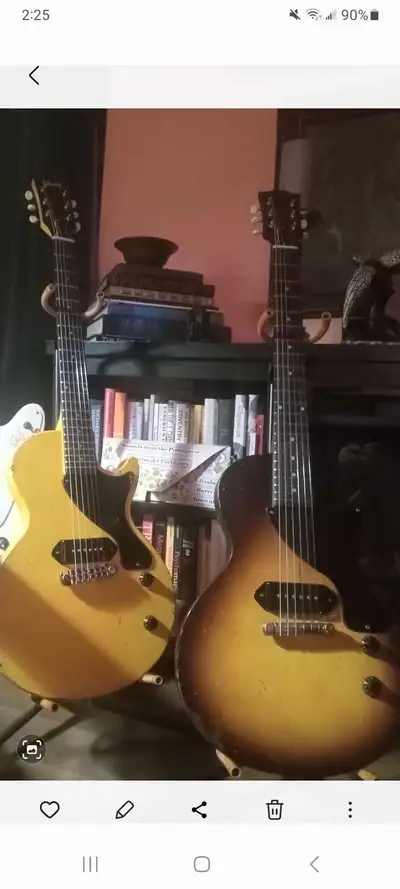 Two Les Paul Jr replicas, copies, knock offs, counterfeit, whatever you'd like to call them. Yellow...