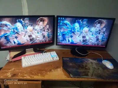 high end gaming PC full setup with mouse keyboard and 2 monitors, View more