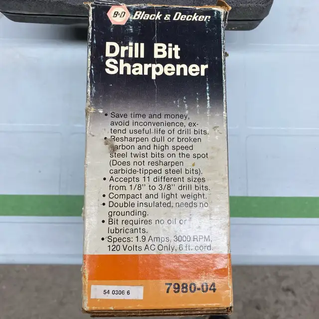 Black & Decker Drill Bit Sharpener Vintage 1.9A Electric 7980-04 in Power Tools in North Bay - Image 4