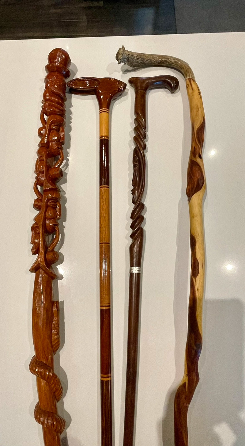 Gorgeous wooden & antler cane walking stick art piece for sale  
