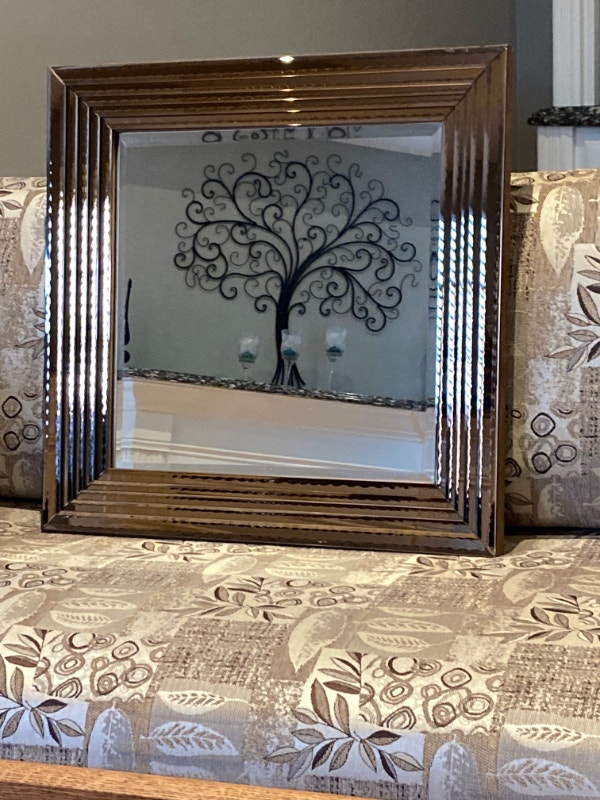 Beveled Wall Mirror Framed in Bronze Glass Home Décor & Accents