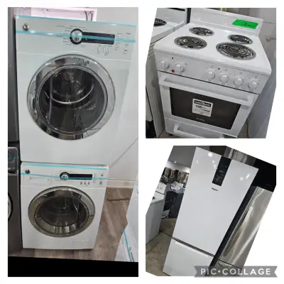 all 24” w apartment size washer dryer fridge stove set , View more