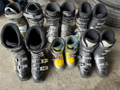 5 pairs of downhill ski boots $30-50, View more