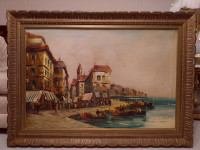 Antique Italian seascape oil painting.