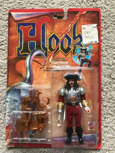 SWISS ARMY CAPTAIN HOOK action figure from the HOOK MOVIE figure series by MATTEL in 1991. Mint in P...