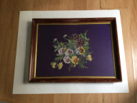 Vintage painting flowers solid wood frame glass mirror covered