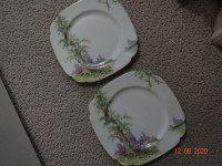 2 plates,Royal Albert,Greenwood Tree,bone china, square,good
