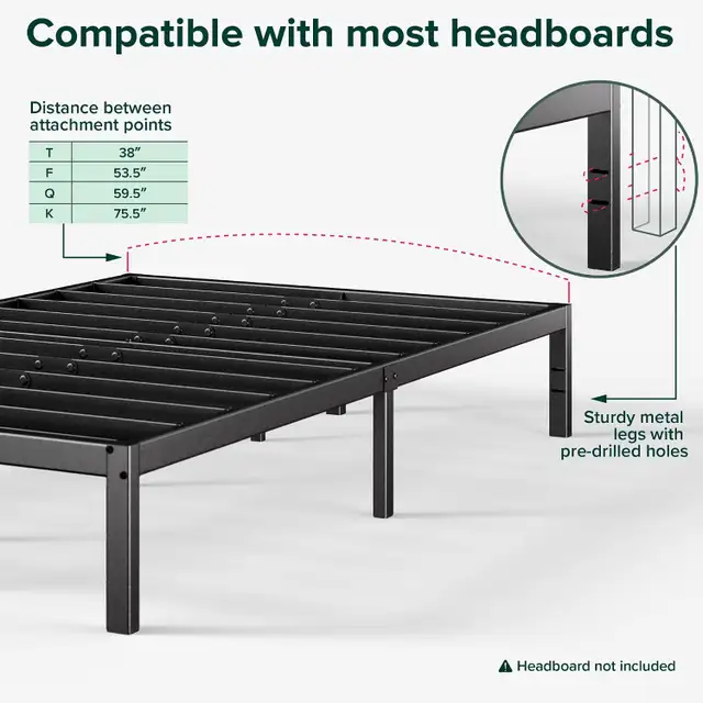 ZINUS Yelena 14 Inch Metal Platform Bed Frame in Beds & Mattresses in City of Toronto - Image 7