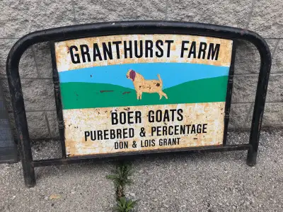 PARKER PICKERS - This old farm sign is double sided and held in place by quite thick piping as can b...