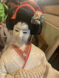 Oriental geisha doll on stand reduced