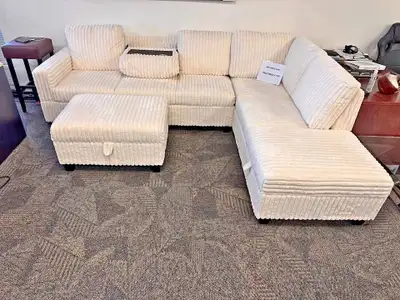Corduroy Sectional Sofa with Storage Ottoman + Side Storage , View more