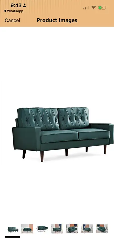 New Tufted Green Faux Leather  Sofa, View more