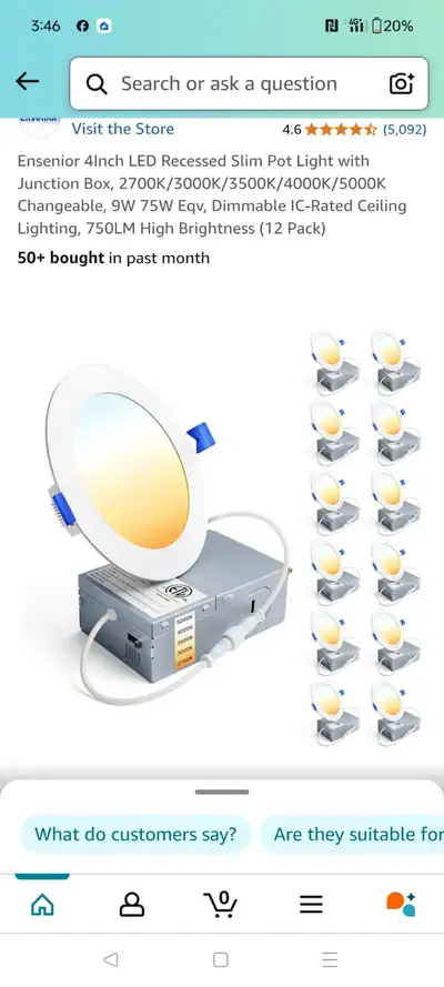 Ensenior 4Inch LED Recessed Slim Pot Light with Junction Box, 3000K/4000K/5000K Changeable, 9W 75W E...
