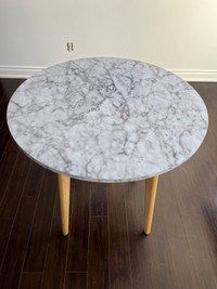Round Faux Marble Bistro Dining Table with Legs in Wood Finish 