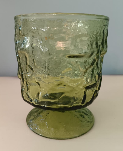 Vintage 70s Anchor Hocking Milano Green Pedestal Juice Tumbler, View more