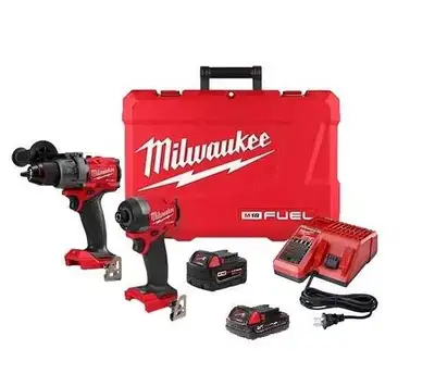 milwaukee impact/drill kit/ m18 batteries/dual charger/hard case, View more
