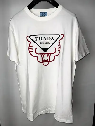 Prada Triangle Logo Tiger T-Shirt, White, Men's L, New With Tags, View more