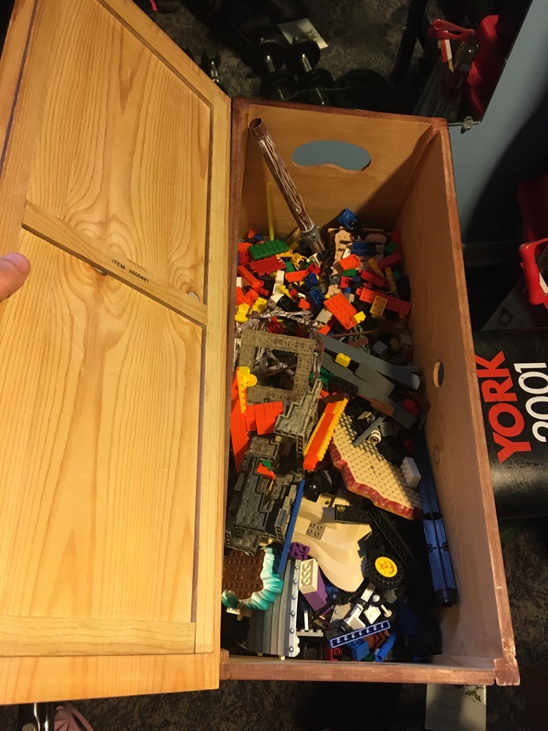 Large wooden bin of mega blocks and other LEGO knockoffs Toys & Games