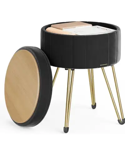 SONGMICS Velvet Round Storage Ottoman, View more