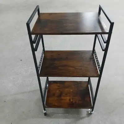 Bar Cart 3 Tier Storage Shelves Wooden Black Metal Frame Kitchen, View more