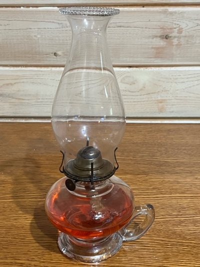 Antique Oil Lamp with Chimney and Finger Hold, View more