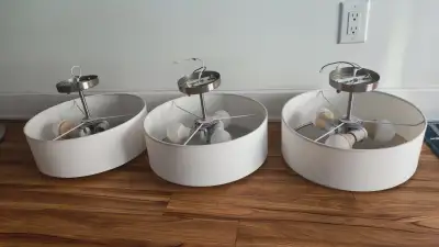 Set of 3  matching , 3 light semi-flush mount brushed chrome, View more