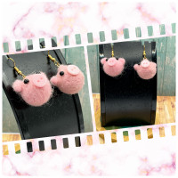 Pink Fuzzy Pig Earrings