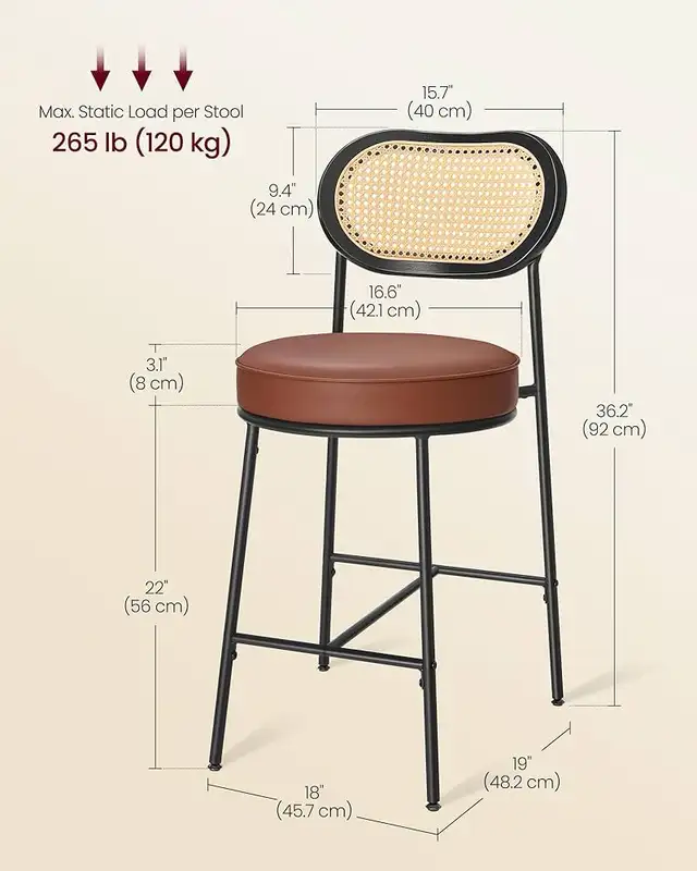 Counter Height Bar Stool with PE Rattan Back, Synthetic Leather  in Chairs & Recliners in Markham / York Region - Image 10