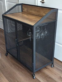 Mobile Bar Cabinet (reclaimed wood and metal mesh)