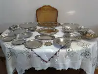 Silver plated and zinc plated serving trays and bowls