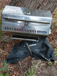 Stainless Magma bbq with top rack and rod holder mount 