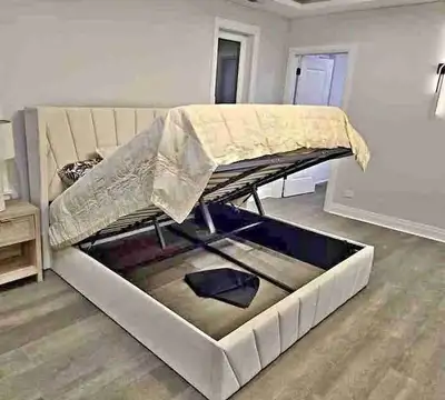 Lit Queen NEUF avec rangement-850 négociable, View more