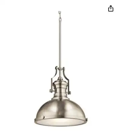 KICHLER 12 1/4"Satin Nickel Industrial Frosted Glass Pendant $50, View more