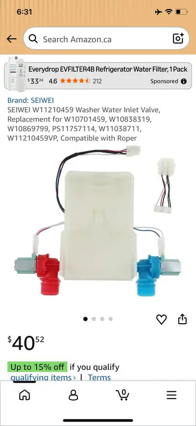 SEIWEI Washer Water Inlet Valve W11210459, View more