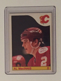 1985-86 OPC hockey card, Al MacInnis rookie (RC) #237, EX/NM