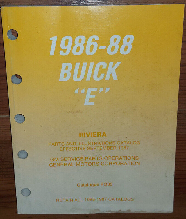 1986-88 BUICK E RIVIERA Parts Illustrations Catalog  Manual in Other in Kingston