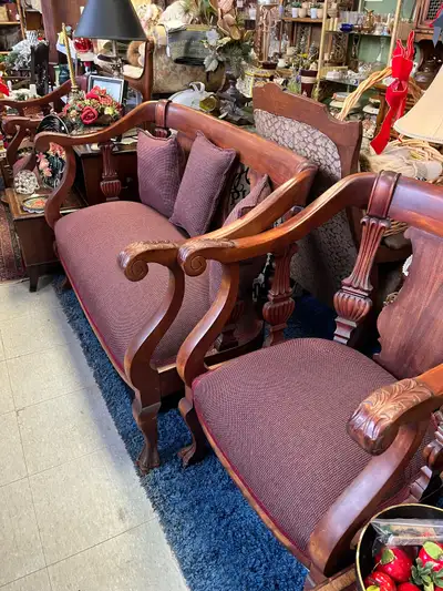 SAVE $1500.00 OFF AN ANTIQUE REUPHOLSTERED SETTEE SET, View more
